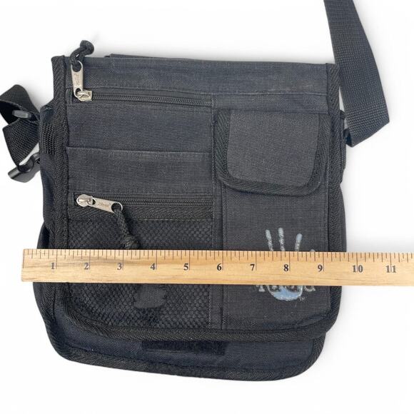 VTG 90s Y2K Mudd Black Messenger Bag Crossbody Canvas Pockets School Goth Defect - Picture 13 of 14